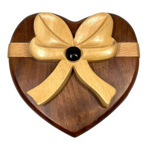 Handcrafted Wooden Heart Shaped Puzzle Ring Box Flower Jewelry & Keepsakes